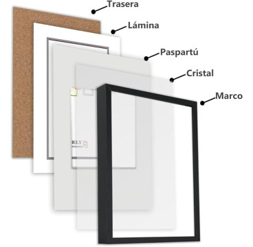 Marco con Profundidad 30x40cm - 30x40cm Negro Mod 3503 Madera con paspartu