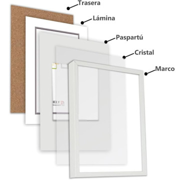 Marco con profundidad 10x15cm - 30x40cm Blanco MOD 3503 de madera con paspartú.
