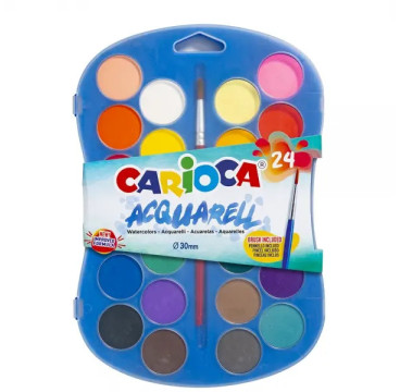 Carioca acuarela pack de 24 colores en pastilla - brillantes - facilmente mezclables - Ø 30mm - color varios