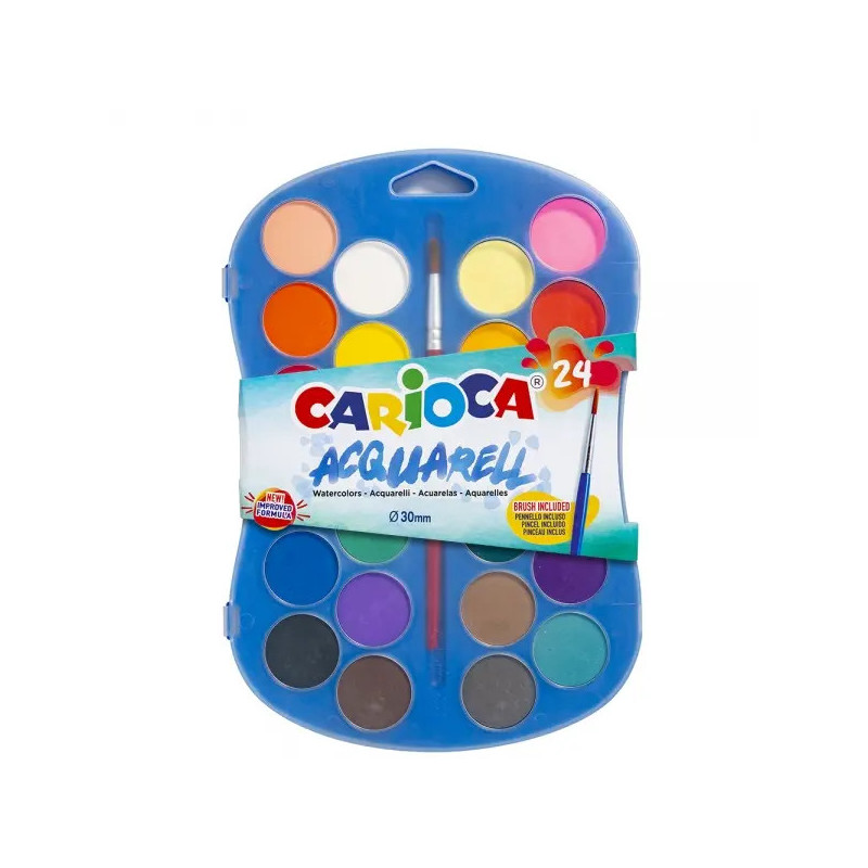 Carioca acuarela pack de 24 colores en pastilla - brillantes - facilmente mezclables - Ø 30mm - color varios