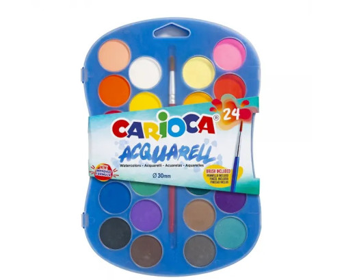 Carioca acuarela pack de 24 colores en pastilla - brillantes - facilmente mezclables - Ø 30mm - color varios