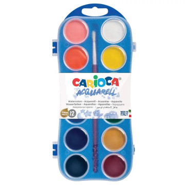 CARIOCA - Acuarelas para pintar, caja de 12 o 24 colores acuarelas con pincel, pintura al agua, fabricado en Italia, 30 mm.