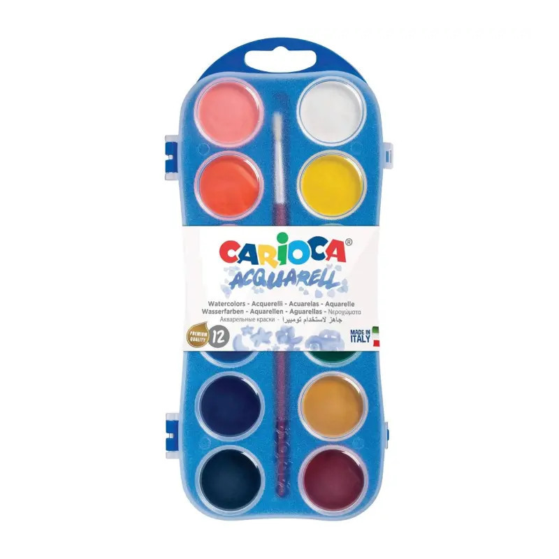 CARIOCA - Acuarelas para pintar, caja de 12 o 24 colores acuarelas con pincel, pintura al agua, fabricado en Italia, 30 mm.