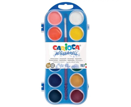 CARIOCA - Acuarelas para pintar, caja de 12 o 24 colores acuarelas con pincel, pintura al agua, fabricado en Italia, 30 mm.