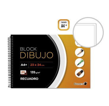 Cuaderno De Dibujo A4+ 135 Gr. 20 Hojas Con Recuadro Golden