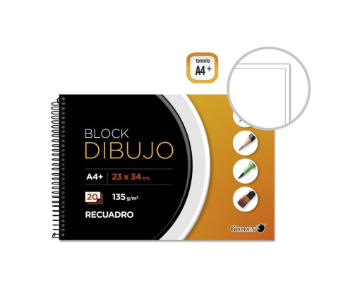 Cuaderno De Dibujo A4+ 135 Gr. 20 Hojas Con Recuadro Golden