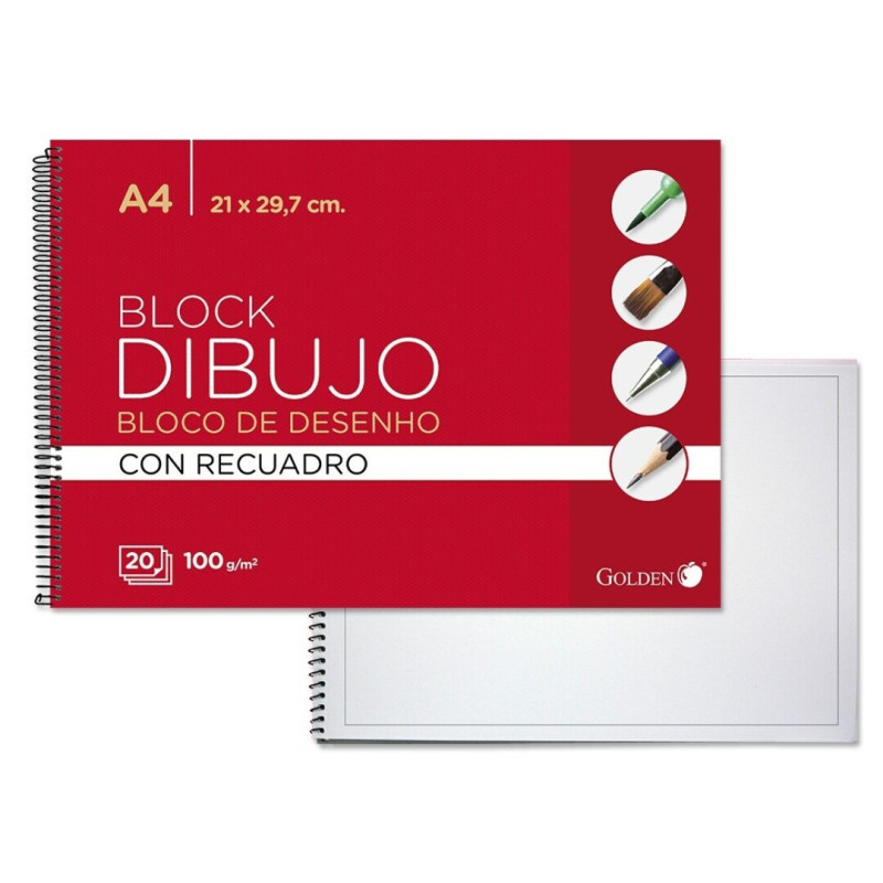 Golden Cuaderno De Dibujo A4 Con Recuadro