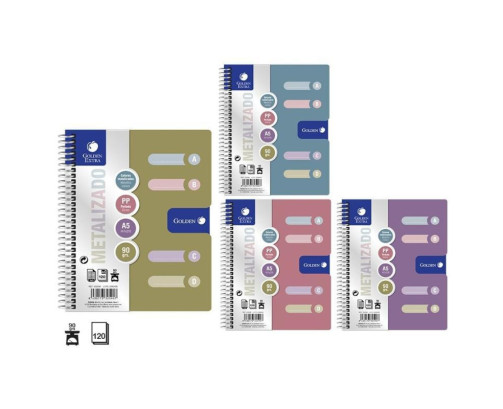 Cuaderno golden a5 tapa pp color metalico con separadores