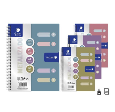 Golden Cuaderno T.P.Metalic A4 120H 90 Grs 4 Sep Cuad