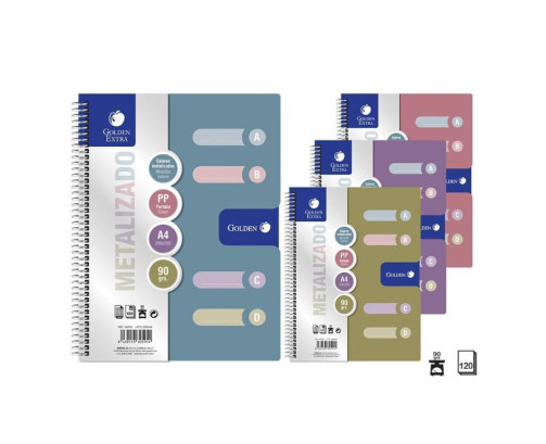 Golden Cuaderno T.P.Metalic A4 120H 90 Grs 4 Sep Cuad