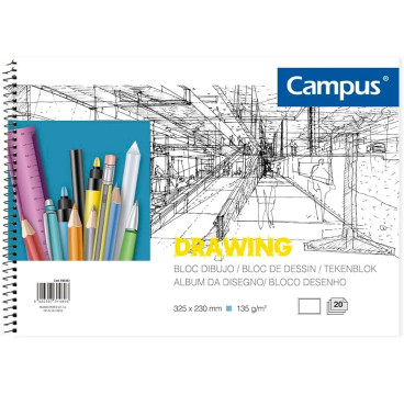 Bloc de Dibujo A4 Cuaderno de Bocetos Espiral 20 Hojas 130 Gramos Blanco Carboncillo Lápiz Ceras Pastel