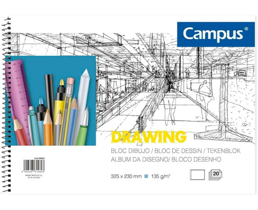 Bloc de Dibujo A4 Cuaderno de Bocetos Espiral 20 Hojas 130 Gramos Blanco Carboncillo Lápiz Ceras Pastel