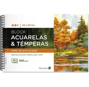 Cuaderno De Dibujo Golden A4+ Acuarelas & Temperas