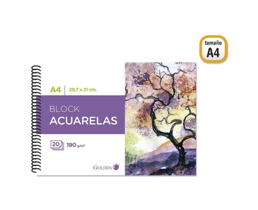 Bloc dibujo acuarela A4 liso 190gr Golden 20Hoja