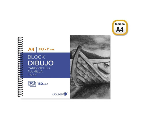 GOLDEN Cuaderno - Bloc de dibujo carboncillo, liso, 20 hojas 160 g/m² A4