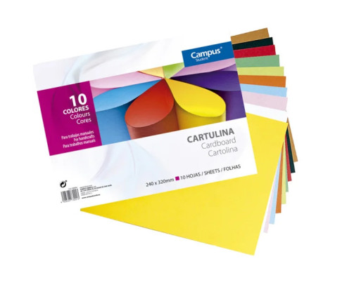 Campus College - 10 Hojas Papel Cartulina de Colores, Papel Manualidades