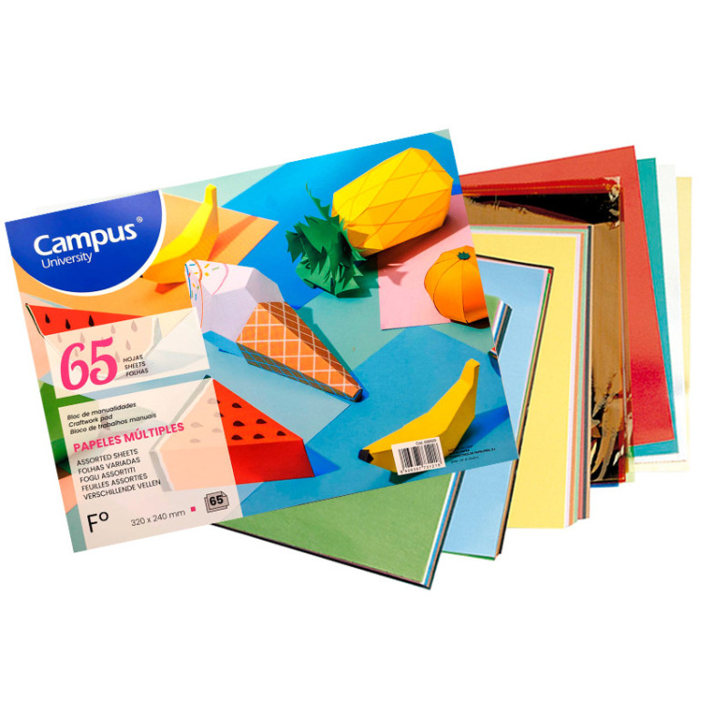 Bloc Papel Múltiple Campus College Folio 65 Hojas Colores Surtidos
