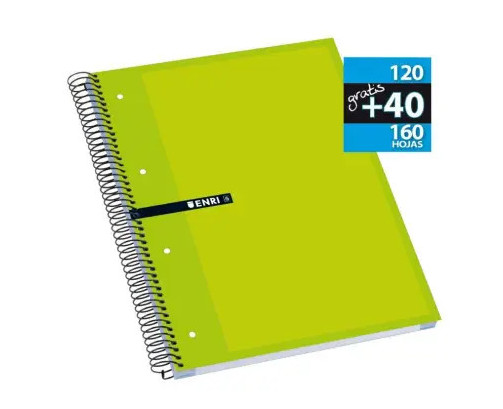 Enri，cuaderno notebook, libreta escolar A4 ，5 Franjas de Colores, A4 210 x 297 mm, 160 Hojas