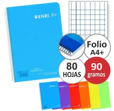 Enri Cuaderno A4  Tapa de Plástico Espiral 4x4 con margen 80 Hojas 90gr  (PACK 1UDS)