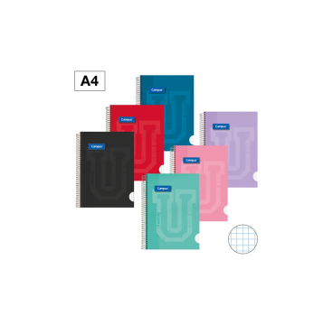 Cuaderno espiral 4x4 mm A4 Campus tapa forrada 90 Gr 80 Hj Colores Surtidos