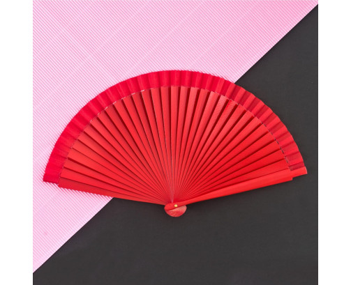 Abanico Rojo liso madera 23cm