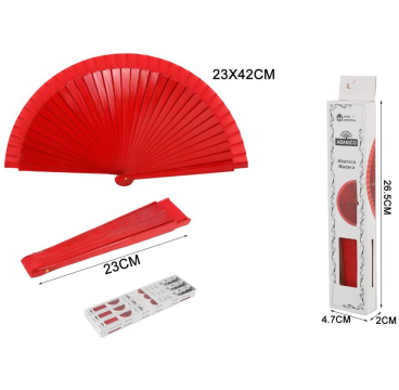 Abanico Rojo liso madera 23cm
