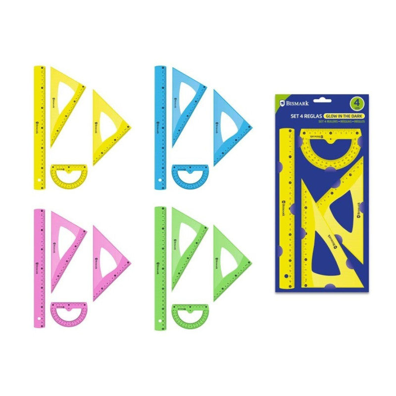 SET 4 REGLAS PVC NEON GLOW IN THE DARK 30 CM
