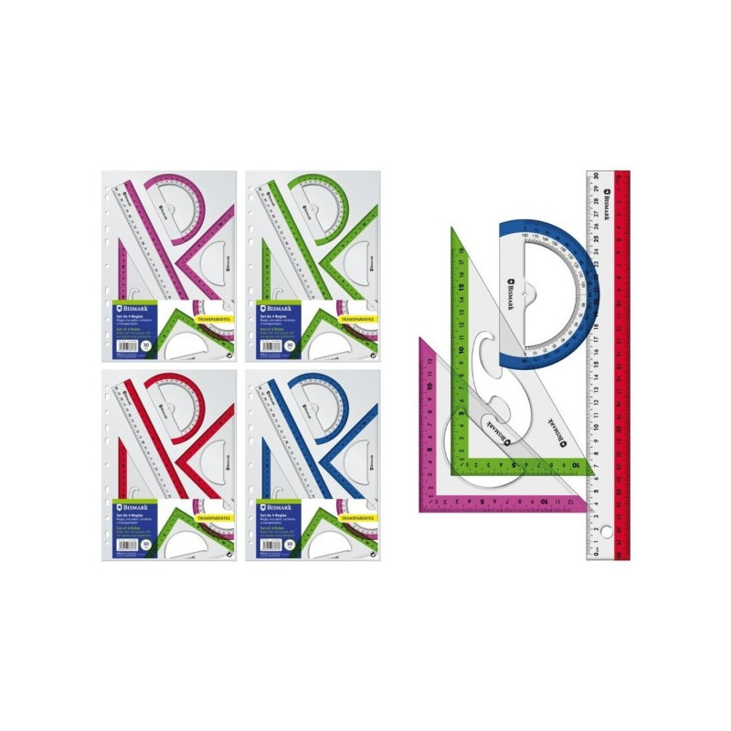 Reglas transparentes 4u. c/funda portadora multitaladro