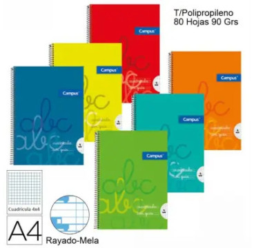 Cuaderno Espiral A4 4mm Pautado Tapa Plastico Campus
