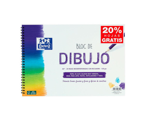 Bloc de dibujo A4 plus con recuadro 20 hojas 130gr. Oxford
