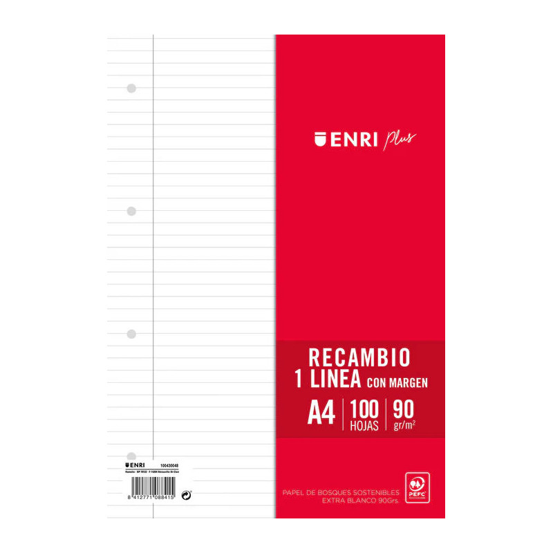 recambio a4 horizontal 100h 90gr enri
