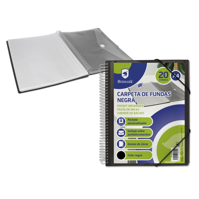 Bismark Carpeta con 20 Fundas Transparentes - Formato A4 - Incluye Sobre Portadocumentos