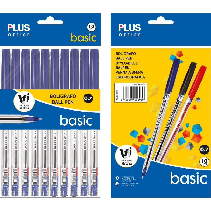 Bolígrafo Tinta Fluida Viscosa Plus Basic Azul Blíster /10 ud.