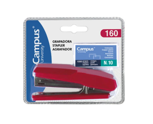 Grapadora Mini Campus University 160 + Grapas Rojo