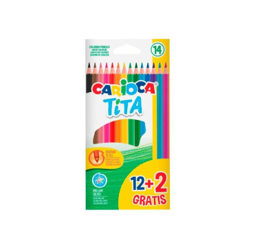 Lapices Hexagonales Carioca Tita Caja 12 Colores Surtidos + 2 Gratis