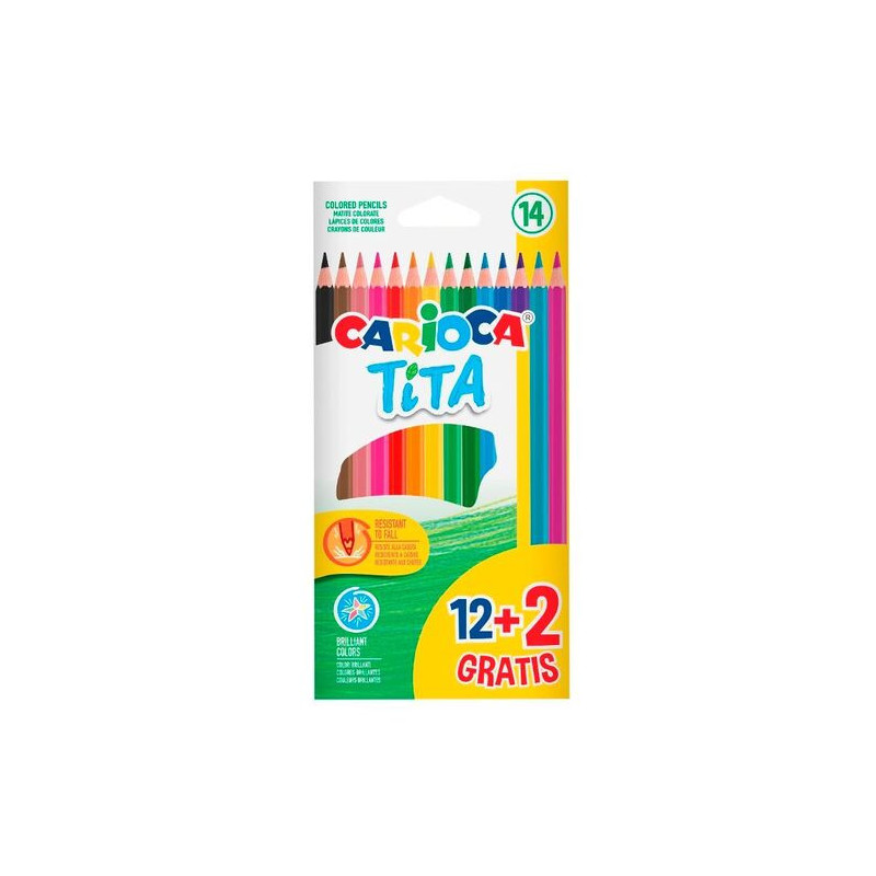 Lapices Hexagonales Carioca Tita Caja 12 Colores Surtidos + 2 Gratis