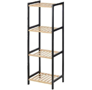 Estantería de Baño 35 x 30 x 100 cm Negro Natural Bambú Madera de Pino