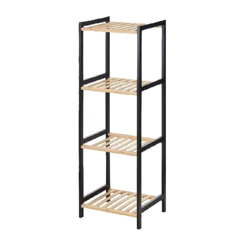 Estantería de Baño 35 x 30 x 100 cm Negro Natural Bambú Madera de Pino