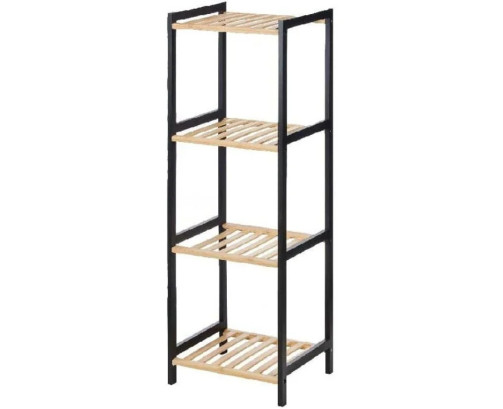 Estantería de Baño 35 x 30 x 100 cm Negro Natural Bambú Madera de Pino