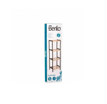 Estantería de Baño 35 x 30 x 100 cm Negro Natural Bambú Madera de Pino