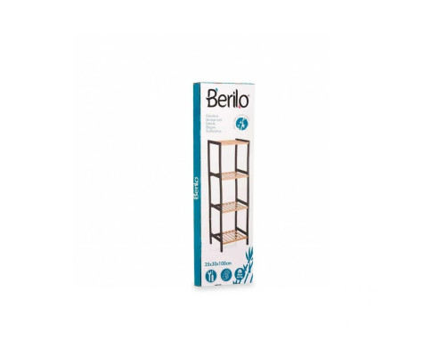 Estantería de Baño 35 x 30 x 100 cm Negro Natural Bambú Madera de Pino