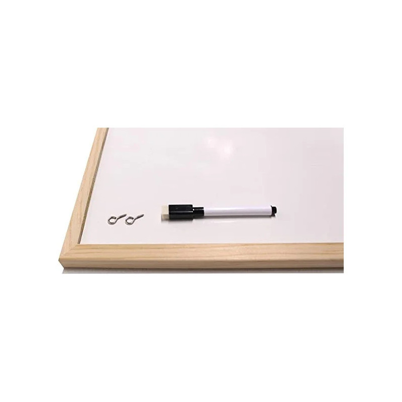 Pizarra blanca 40x30 -60x90 cm con rotulador y borrador No magnetica, marco de madera