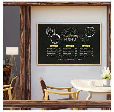 Pizarra Negra 40x30 - 90x60cm de pared hecho con madera, Equipado con tizas y borrador