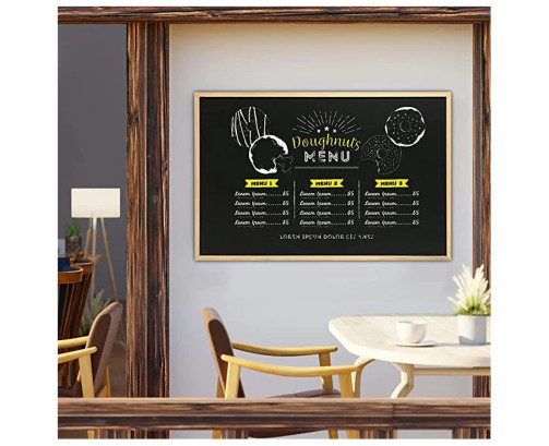 Pizarra Negra 40x30 - 90x60cm de pared hecho con madera, Equipado con tizas y borrador