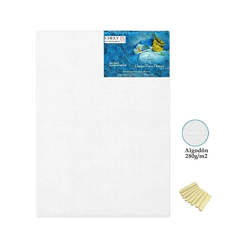 Chely Intermarket( Pack 5 Lienzos )tamaños Perfil 16 mm canva blancos para pintar con bastidor preestirado - 100% algodón