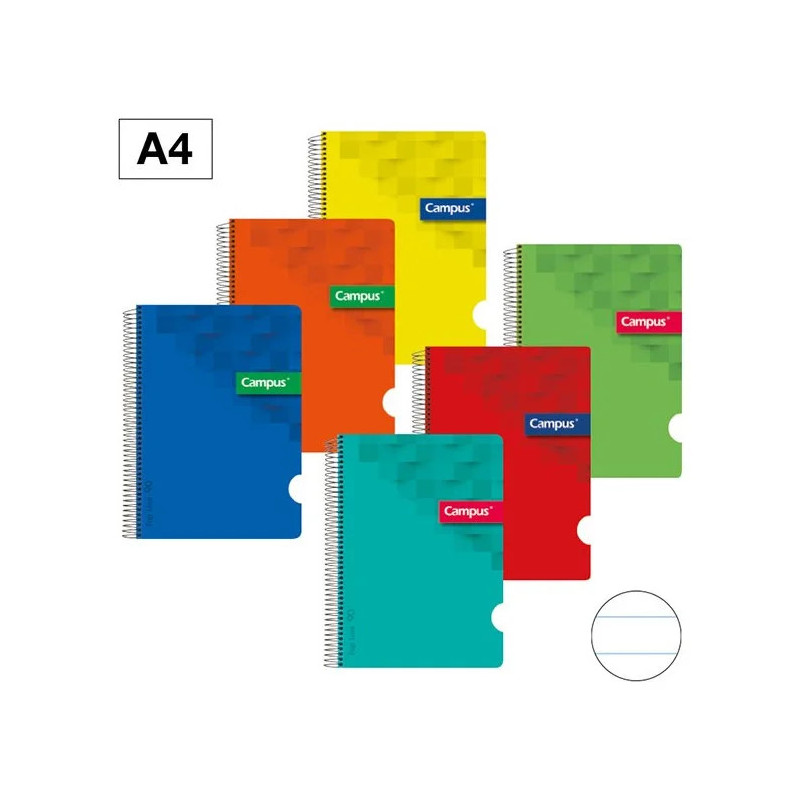 Campus -Cuaderno Espiral Rayado A4 Campus Pp 80 Hojas 90 Gr Colores Surtidos