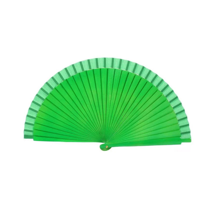 Abanico verde negro naturl liso madera 23cm