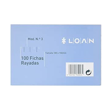 Loan Número 3 -10x15cm Fichas rayadas, 100 unidades
