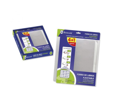 Bismark Pack de 4+1 Forralibros Ajustable 28x55cm - Ideal para Uso Escolar - Transparente