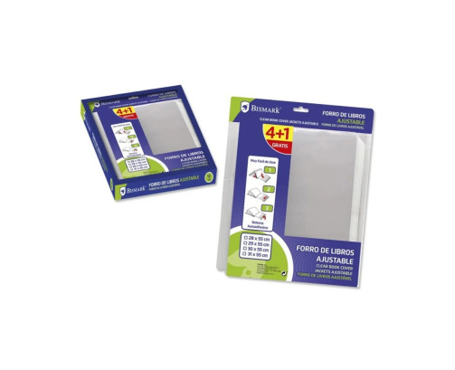 Bismark Pack de 4+1 Forralibros Ajustable 28x55cm - Ideal para Uso Escolar - Transparente